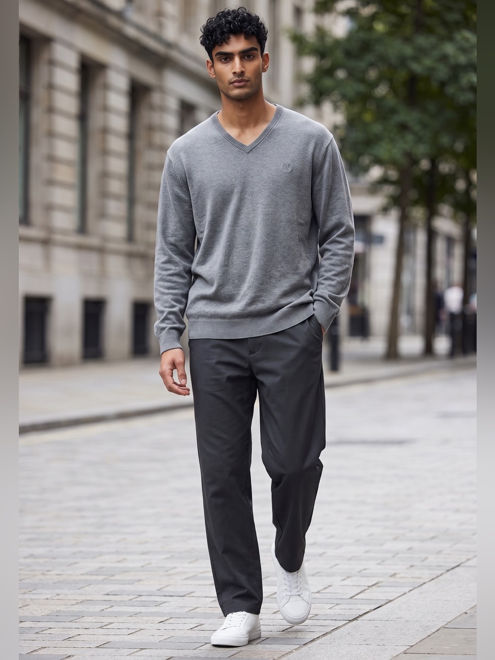 Chaps Men's Heather Grey Cotton V-Neck Fine Gauge Pullover Sweater